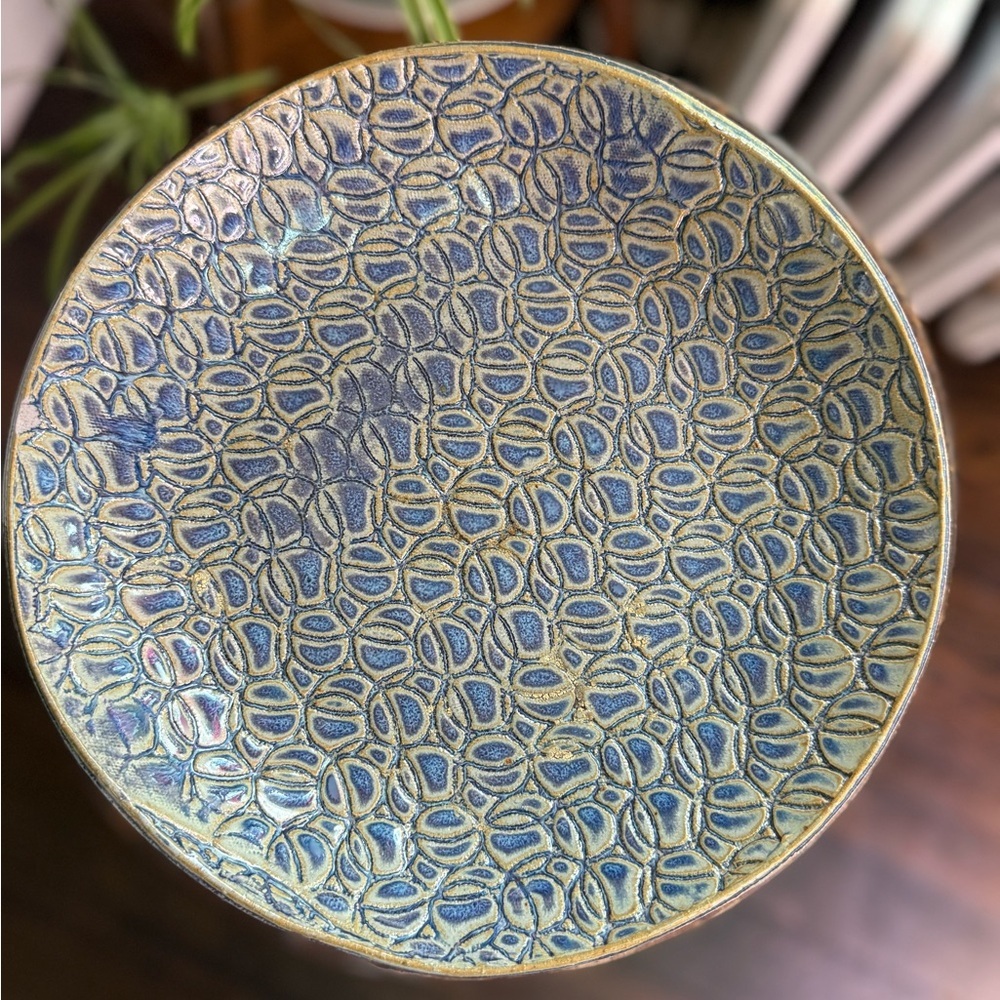 Handcrafted Blue studio pottery signed Pedestal plate